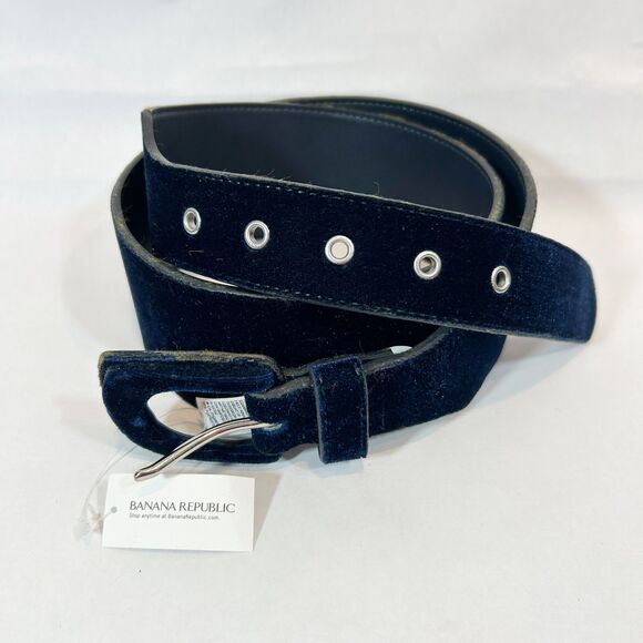 Banana Republic Deep Blue Velvet Wide Width Belt 43.5" Whimsigoth Renaissance - Picture 13 of 13